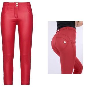 FREDDY WR.UP red cropped faux leather vegan leggings Sz M NWT